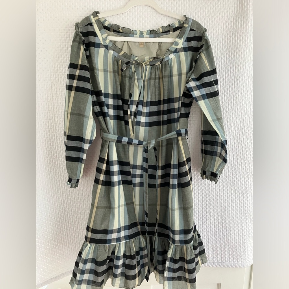 Classic Burberry London Green Checked Ruffle Dress